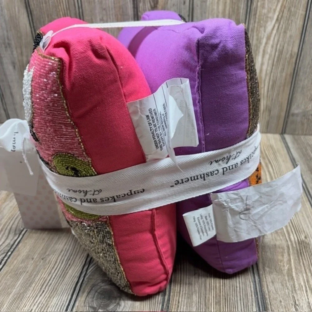 Cupcakes &Cashmere Purple and Pink Haunted House Ghost Beaded Pillows Halloween